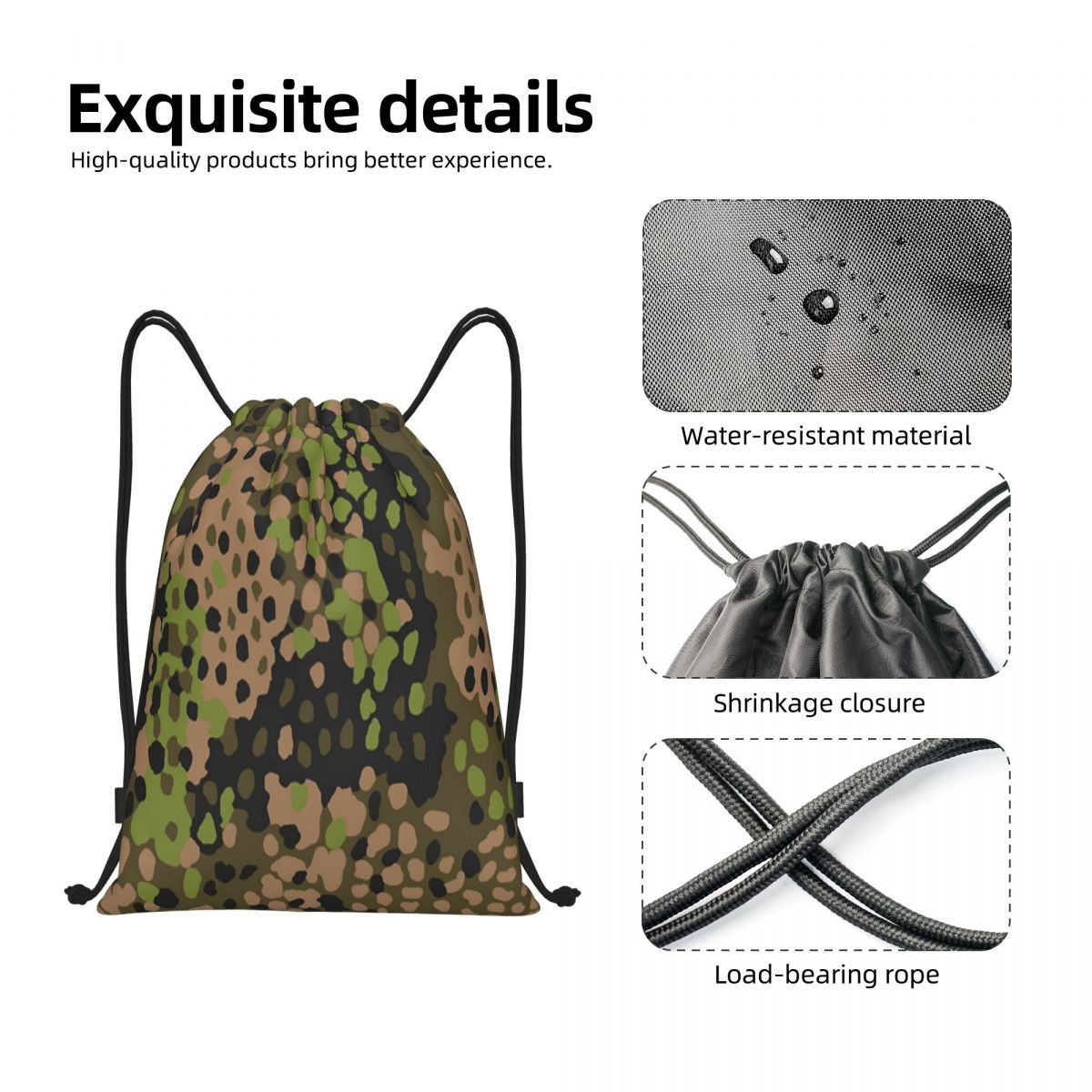 Custom WW2 Camo Drawstring Bac - Women Bags Germany incelemesi ve fiyatı